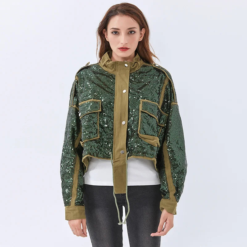 Gold Sequin Zip-Up Jacket