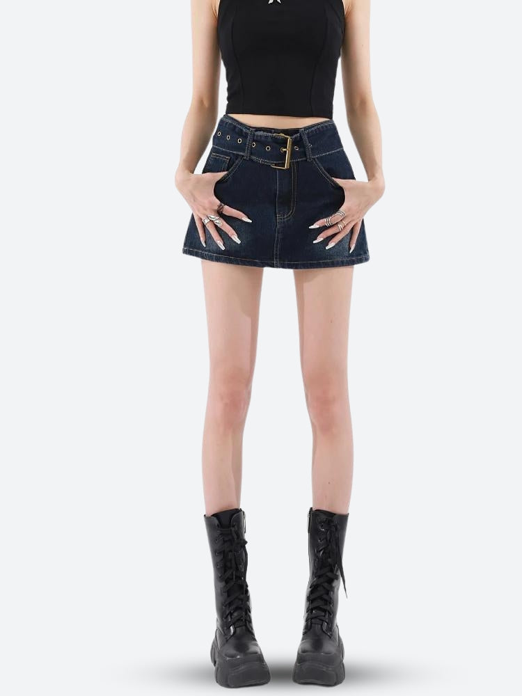 Grunge Belted Denim Mini Skirt – Litlookz Studio