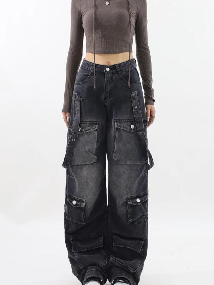 Y2k High Waist Streetwear Cargo Pant, Straight Leg Women's Vintage