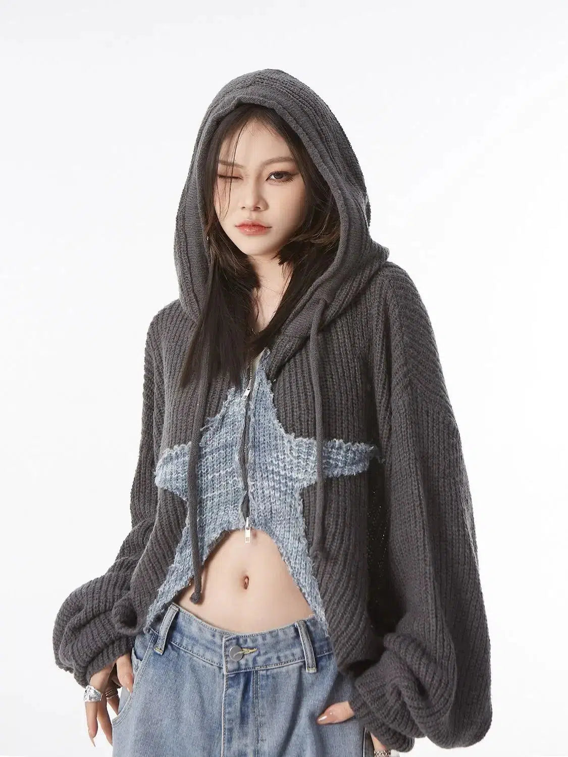 Y2K Star Hooded Cardigan Litlookz Studio