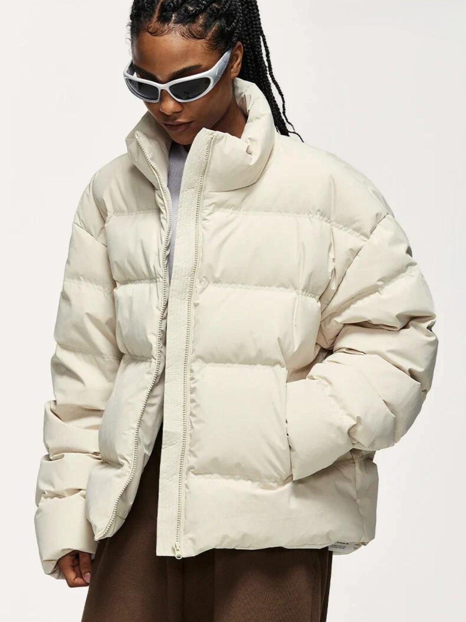 Asymmetric Hem Zip-Up Puffer Jacket