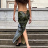 Baddie Leaf Lace Up Split Maxi Skirt