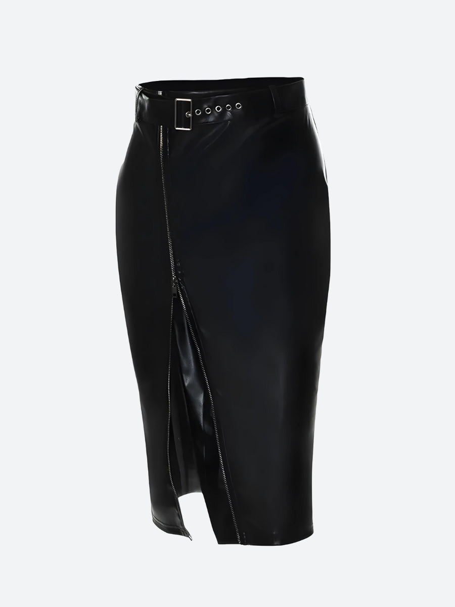 Baddie Zip Up Slit Midi Pencil Skirt