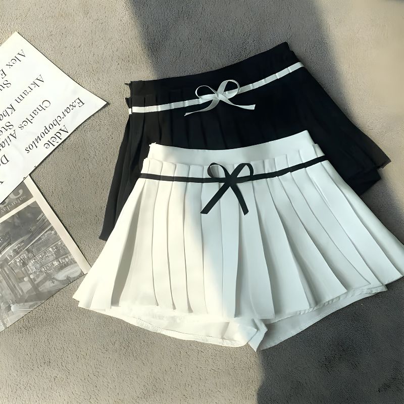 Bow Belt Pleated Mini Skort