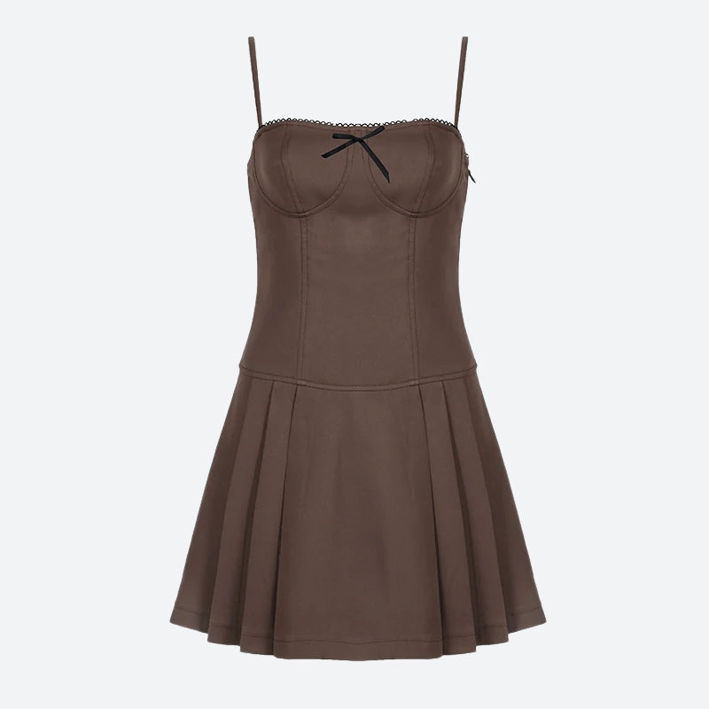 Bow Pleated Mini Dress