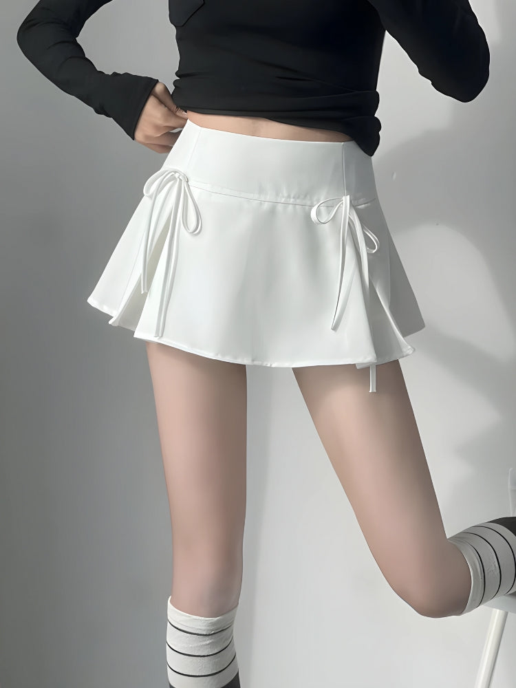 Bow Pleated Mini Skirt