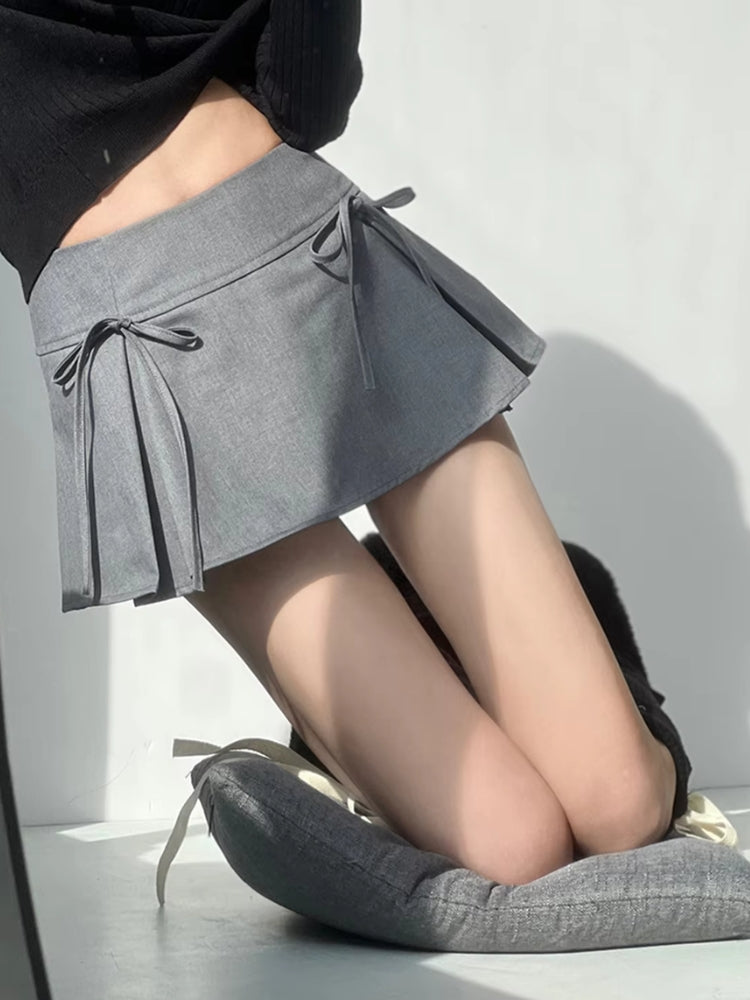 Bow Pleated Mini Skirt