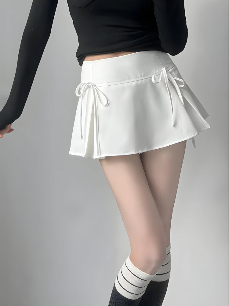 Bow Pleated Mini Skirt