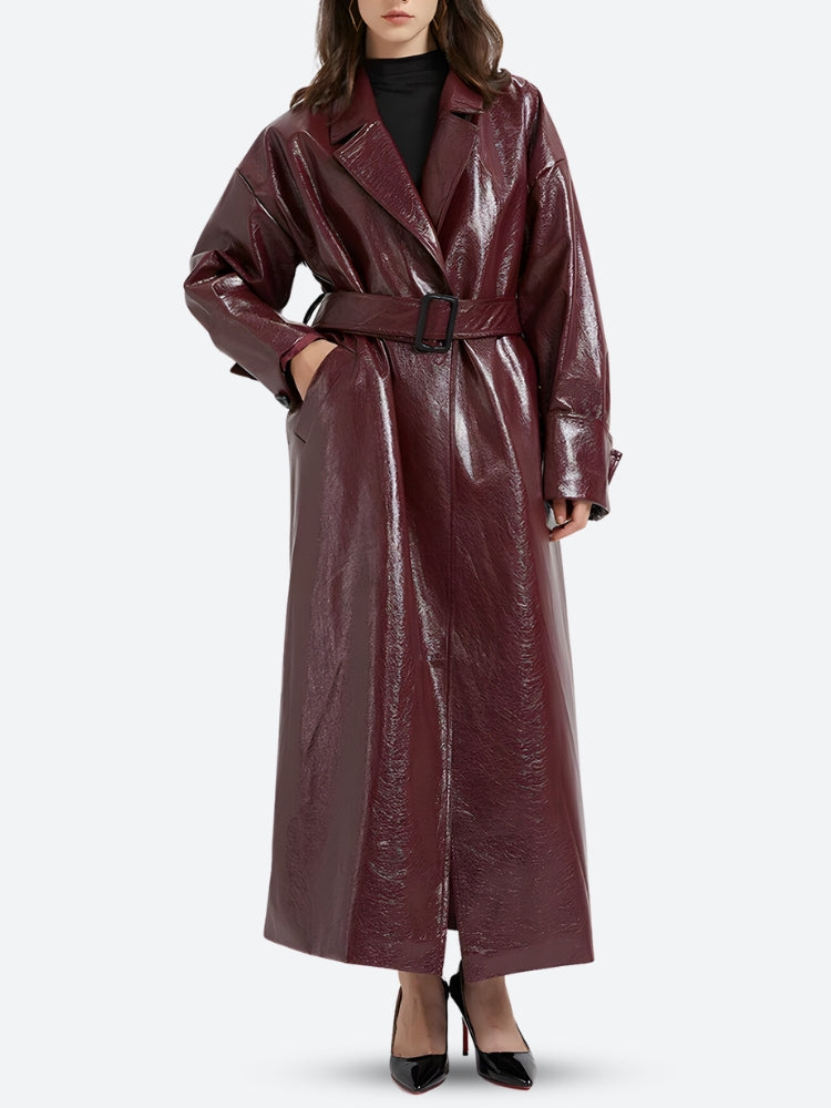 Burgundy Faux Leather Coat