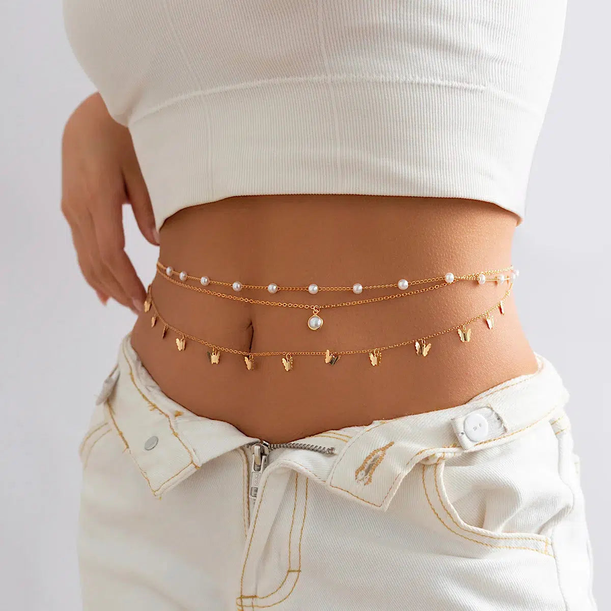 Butterfly Layered Beaded Belly Chain