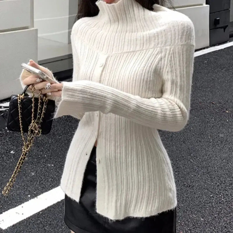 Button Up Off Shoulder Knitted Top