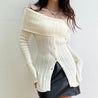 Button Up Off Shoulder Knitted Top