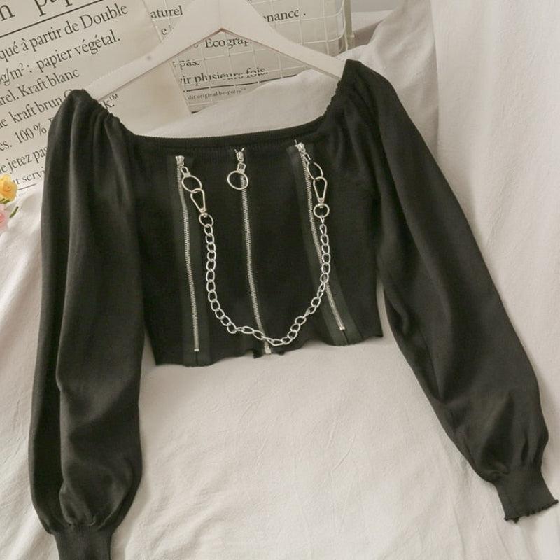 Chain Detailed Square Neck Crop Top