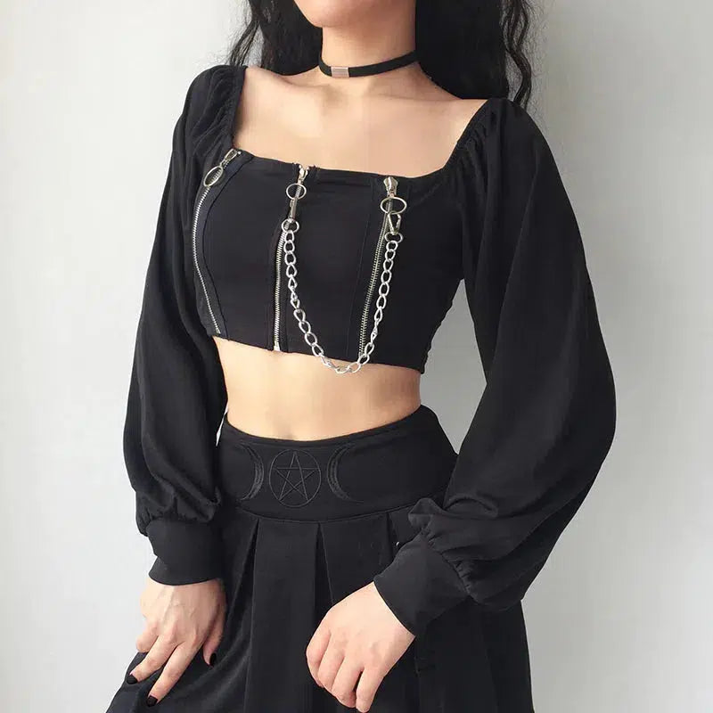 Chain Detailed Square Neck Crop Top