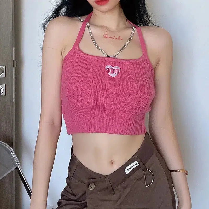 Chain Strap Knitted Crop Top