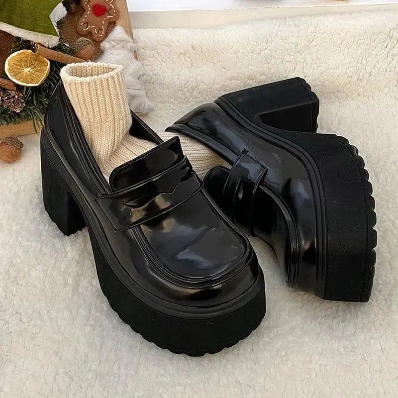Chunky Platform High Heel Loafer Shoes