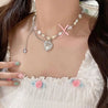 Coquette Heart Pearl Beaded Necklace