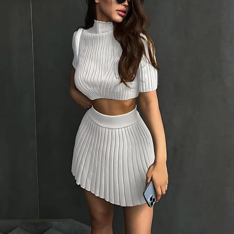 Corduroy Knitted Crop Top & Mini Skirt Two Piece Set