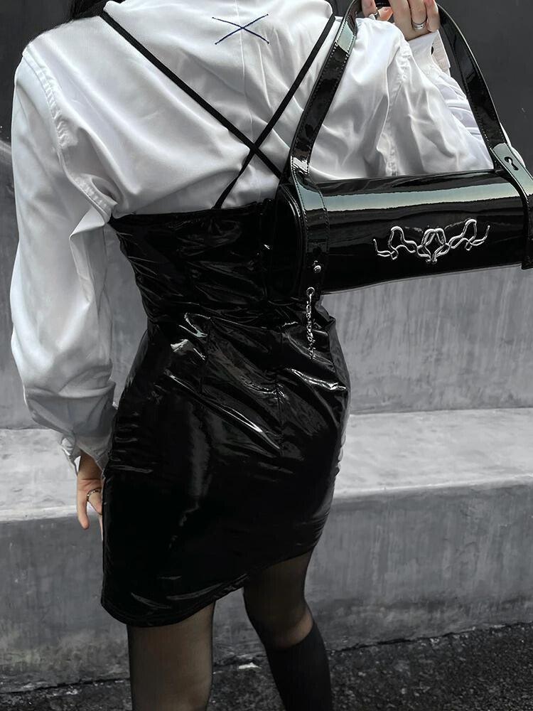 Cyberpunk Faux Patent Leather Mini Dress