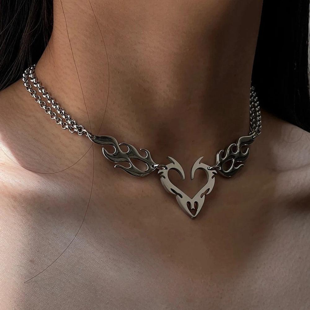 Cyberpunk Flame Heart Necklace