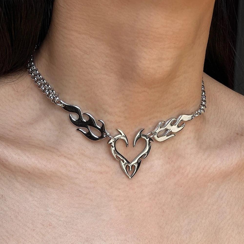 Cyberpunk Flame Heart Necklace