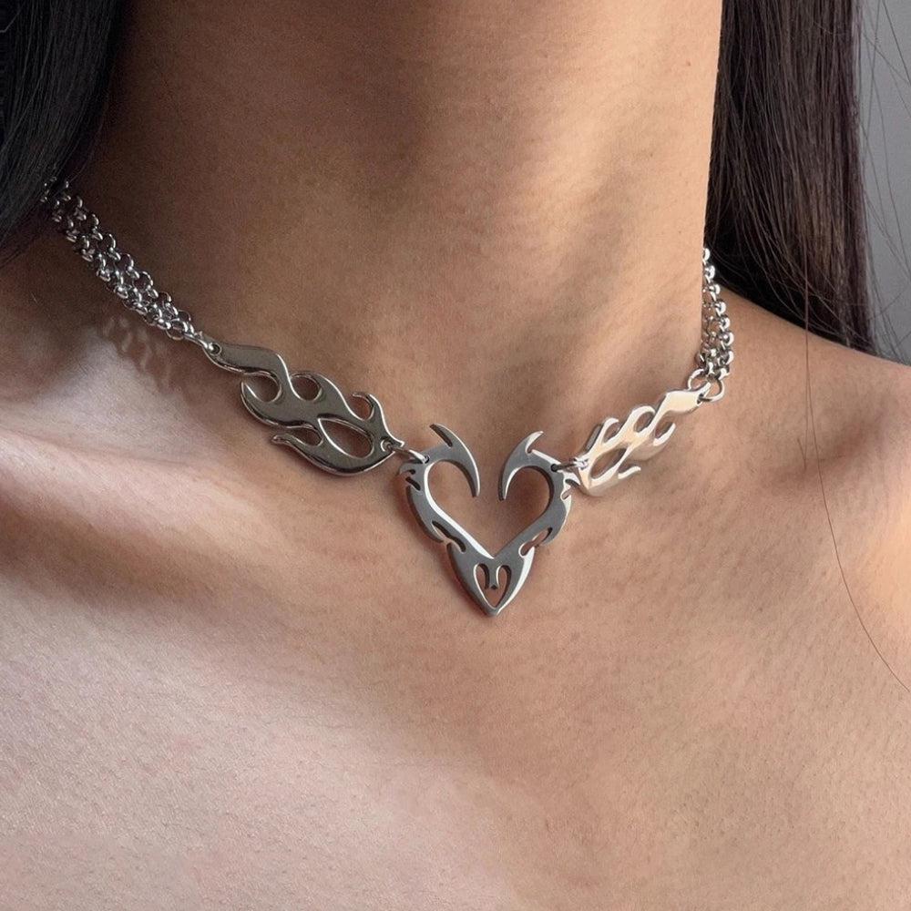 Cyberpunk Flame Heart Necklace