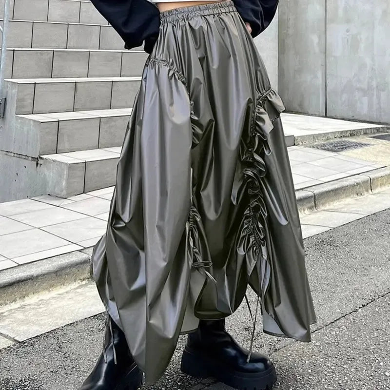 Cyberpunk Ruched Parachute Maxi Skirt