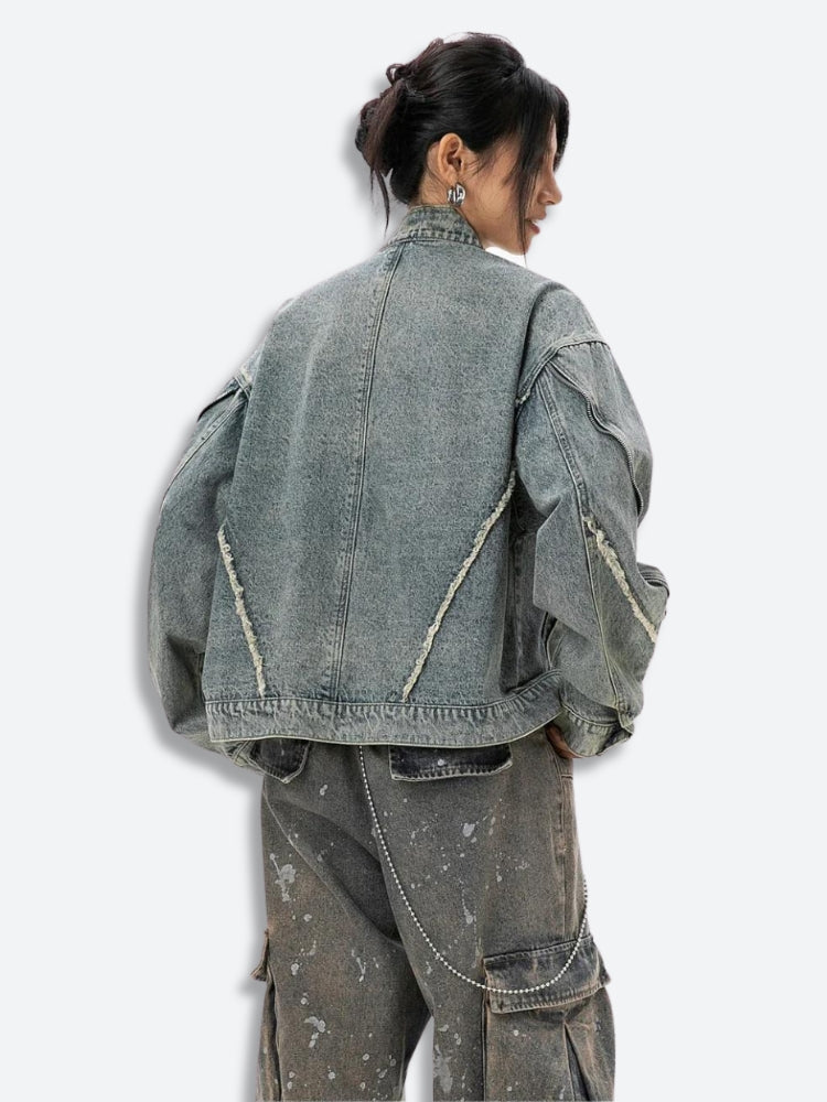 Cyberpunk Zip-Up Denim Jacket