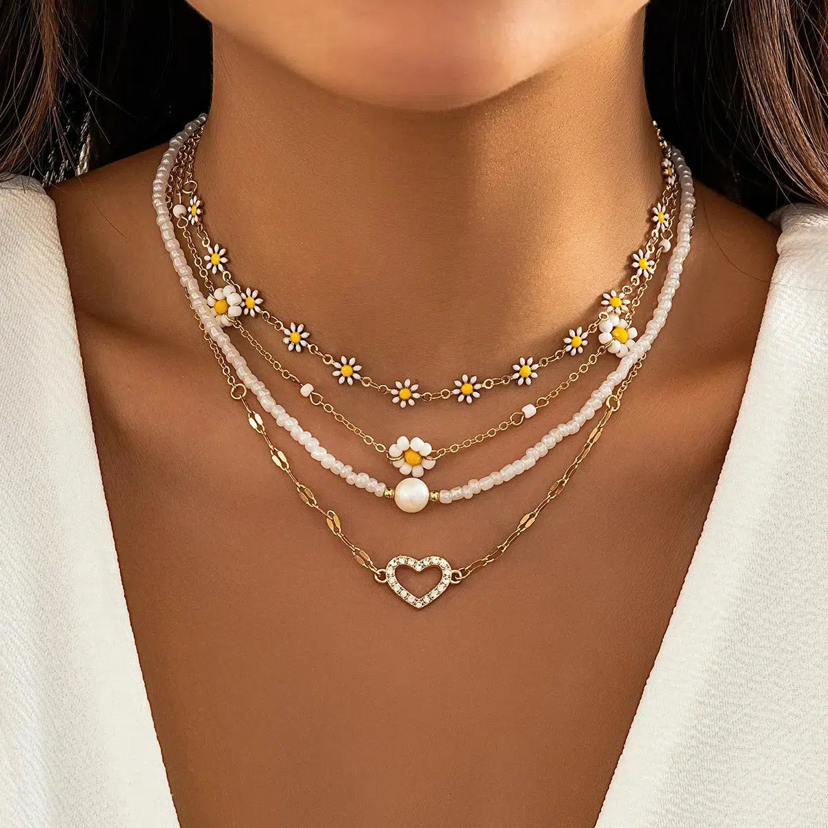 Daisy & Heart Four-Pack Necklace Set