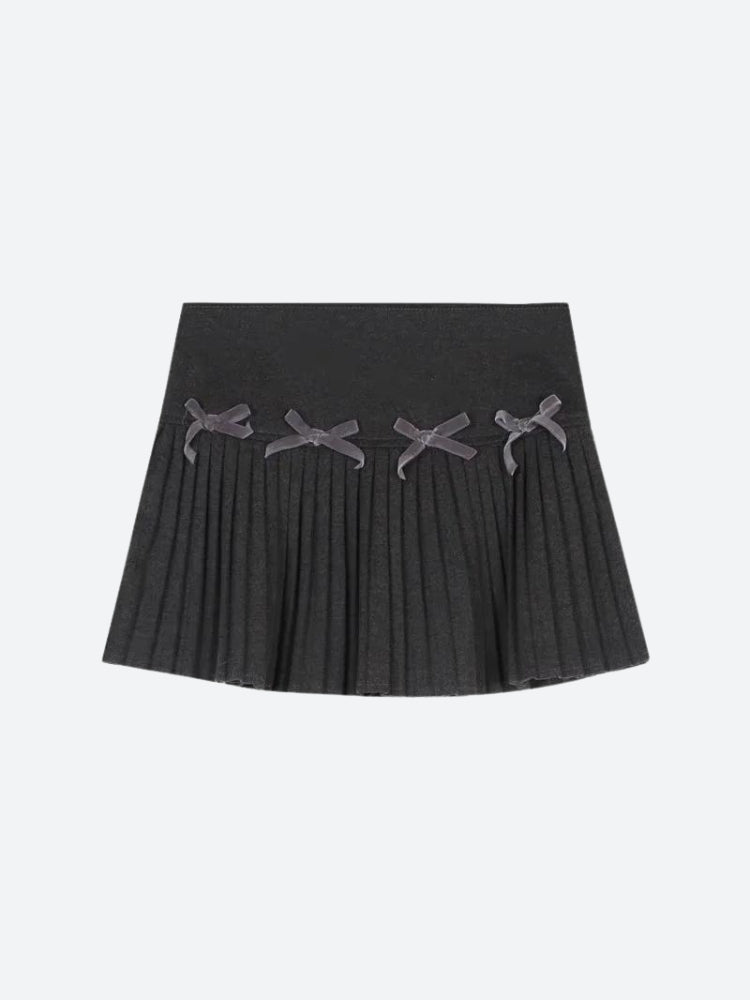 Dark Academia Bow Pleated Mini Skirt