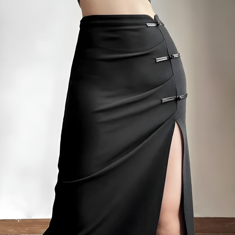 Dark Academia High Split Midi Pencil Skirt