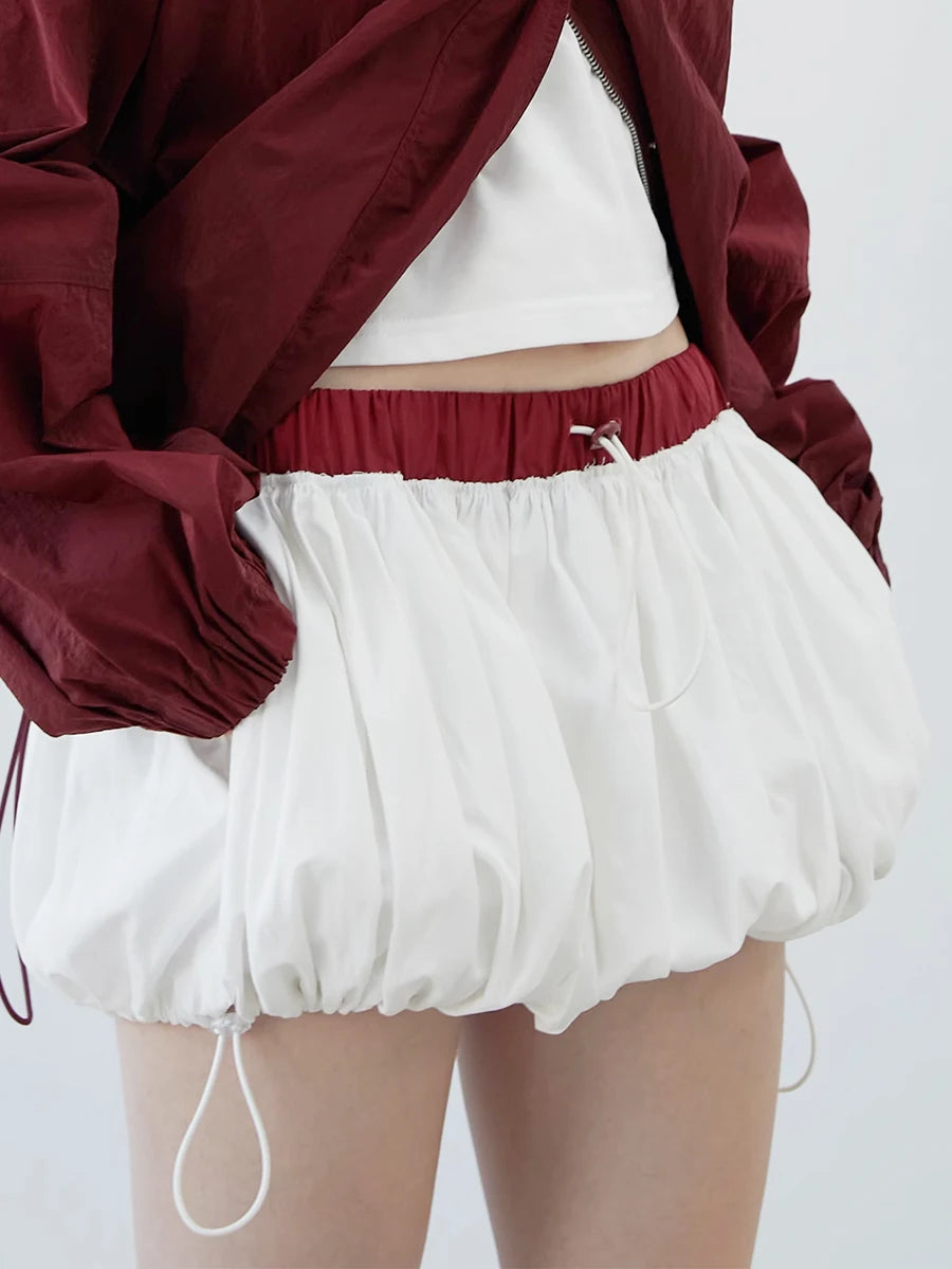 Drawstring Bubble Mini Skirt