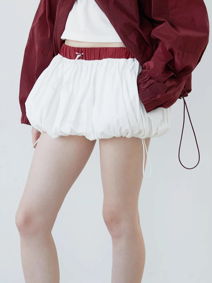Drawstring Bubble Mini Skirt