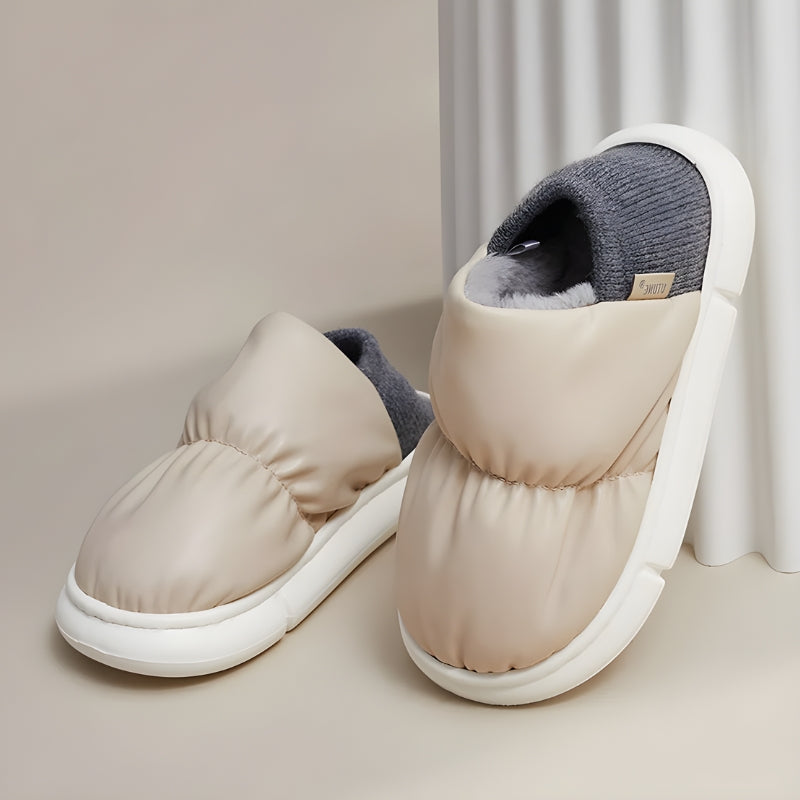 Faux Leather Puffer Slippers