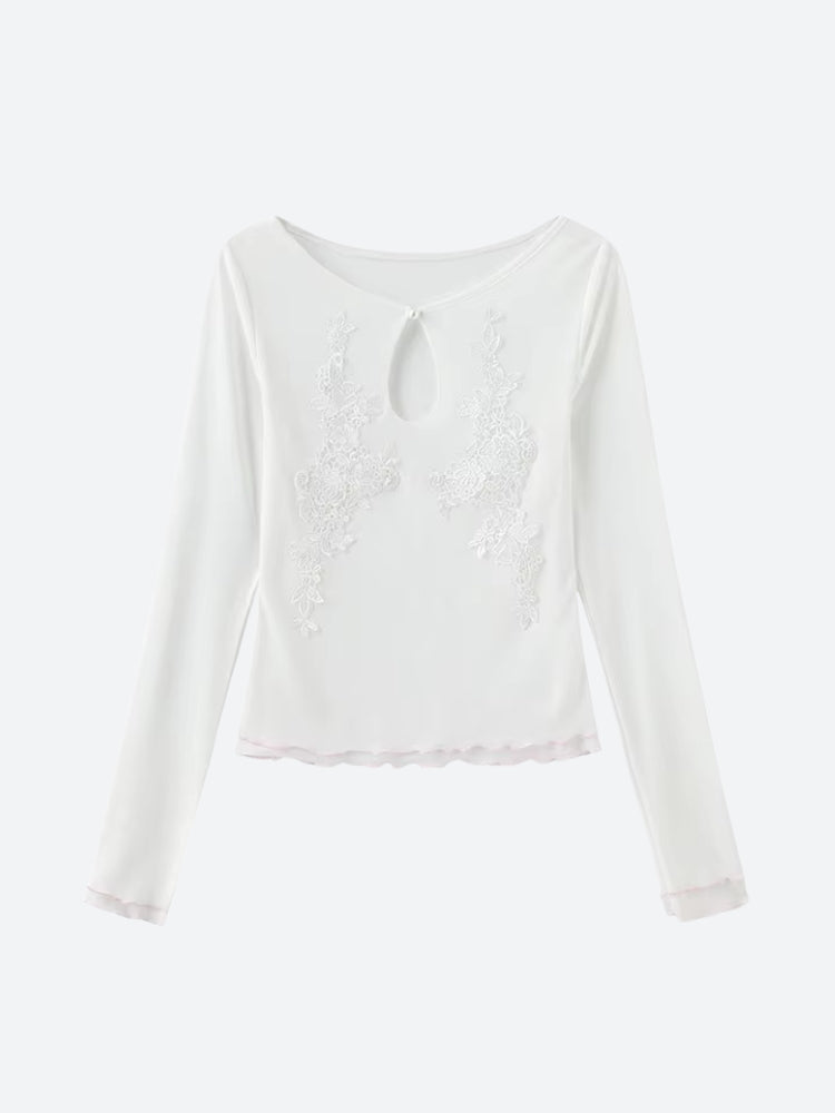 Floral Embroidered Mesh Top