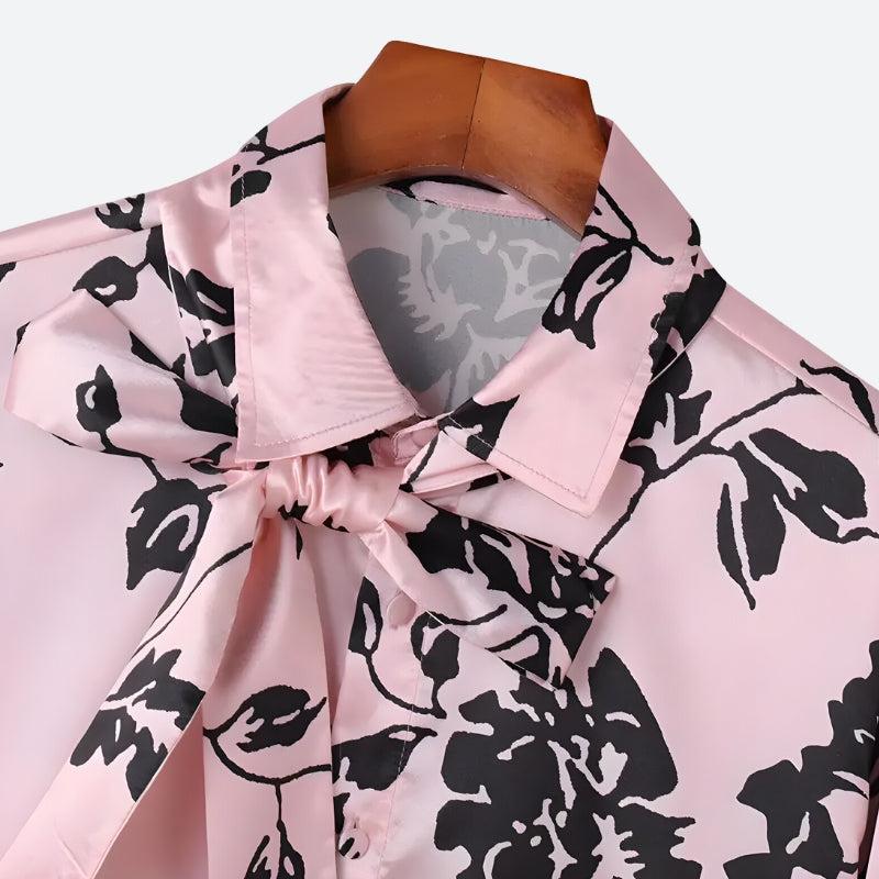 Floral Neck Tie Satin Top