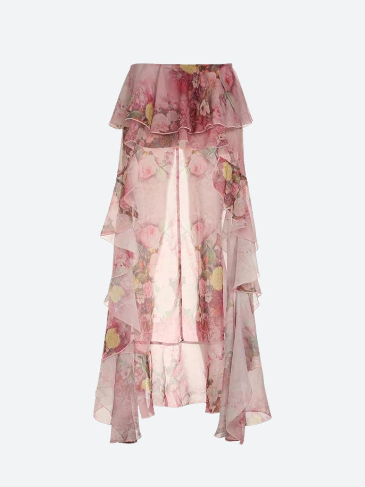 Floral Ruffled Mesh Mullet Skirt