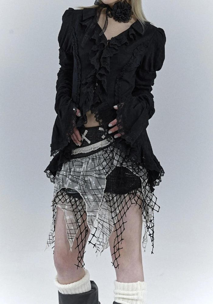 Goth Asymmetric Ruched Sleeve Blouse