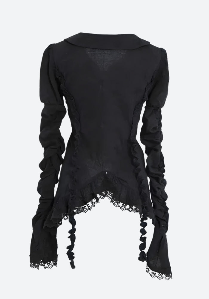 Goth Asymmetric Ruched Sleeve Blouse