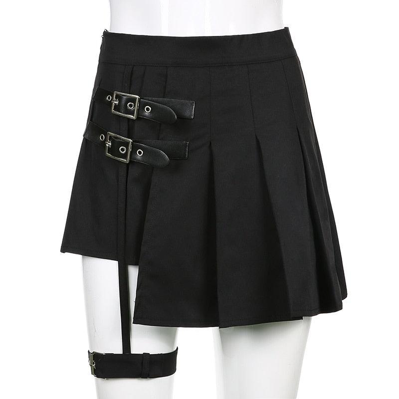Goth Belt Detail Mini Skirt