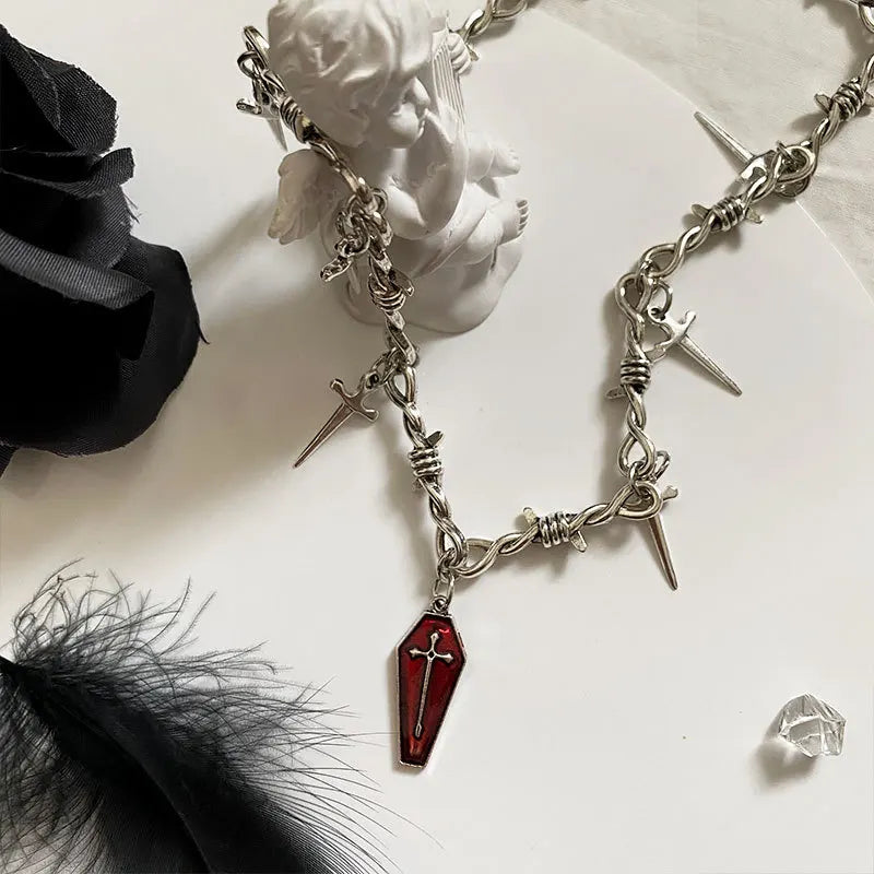 Goth Coffin & Swords Necklace - Litlookz Studio