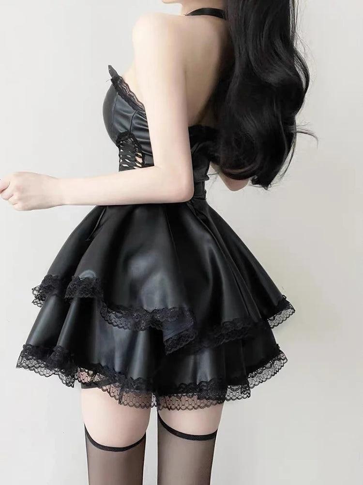 Goth Faux Leather Mini Dress