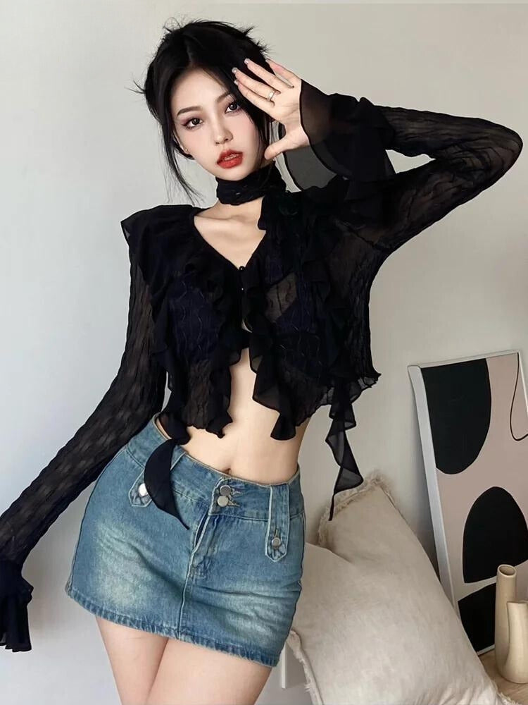 Goth Sheer Ruffled Blouse