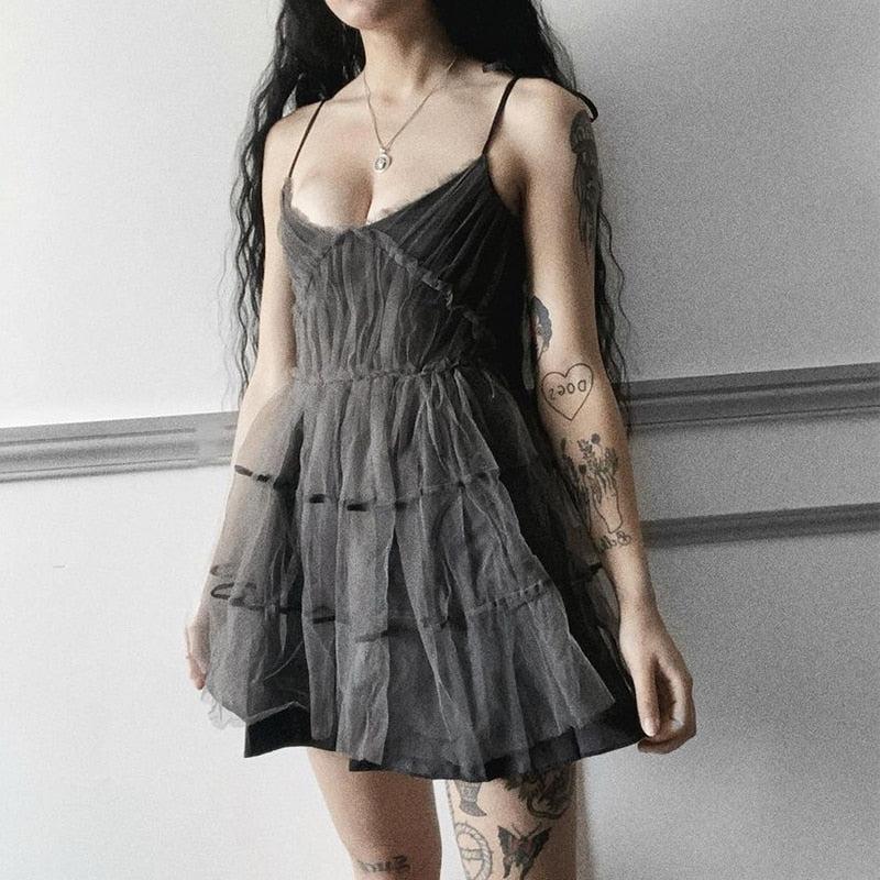 Goth Strap Patchwork Mini Dress