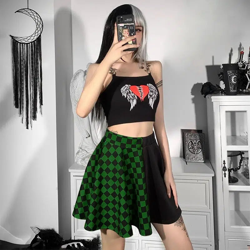 Grunge Checked A-Line Mini Skirt