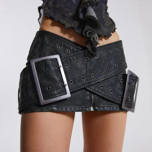 Grunge Cross Belt Faux Leather Mini Skirt – Litlookz Studio