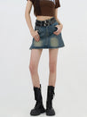 Grunge Double Belt Loop Denim Mini Skirt