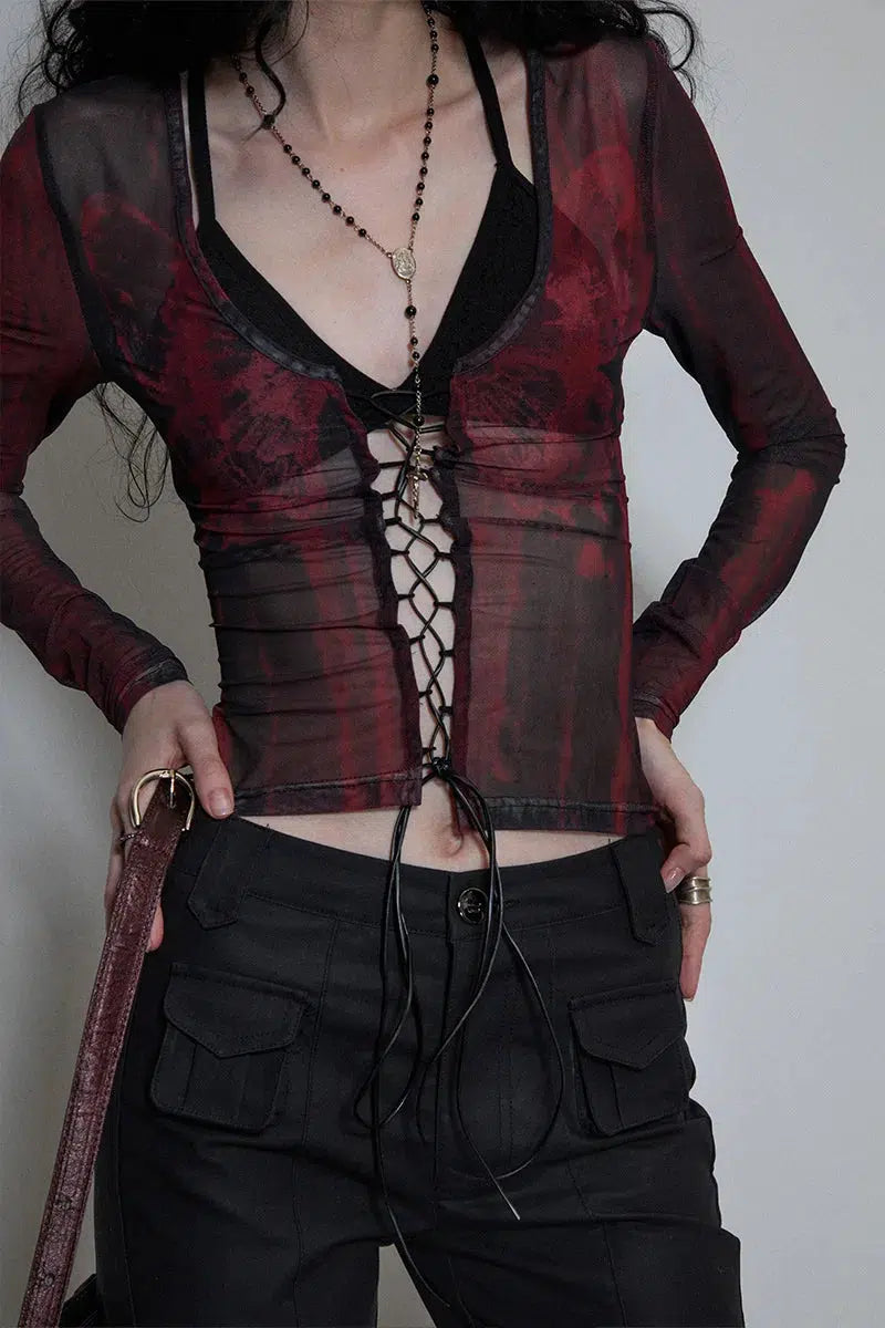 Grunge Lace Up Sheer Top