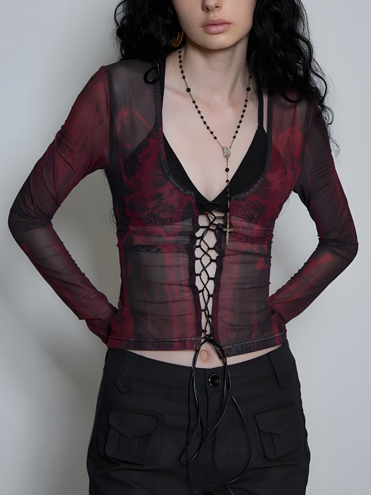 Grunge Lace Up Sheer Top