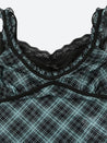 Grunge Plaid Lace Trim Top